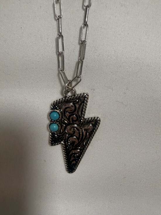 Tipi Jewelry - Tipi Western Engraved Lightning Bolt Necklace with Turquoise Accents
